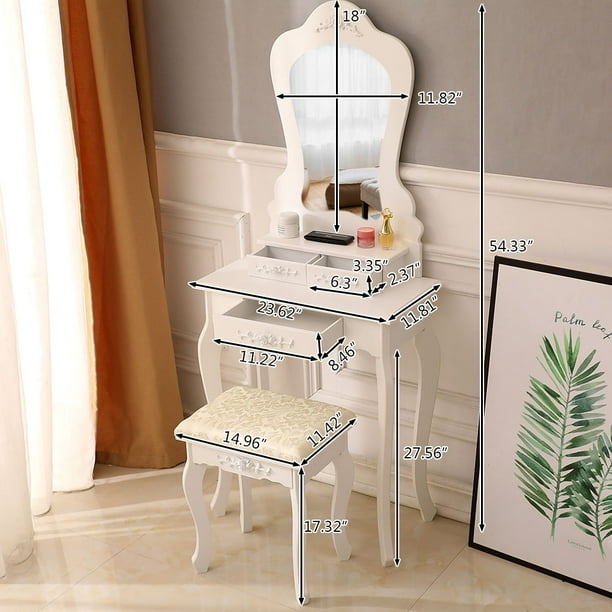 Bedroom Makeup Vanity With Single Mirror Elegant Desk 3 Drawers Cushioned Stool Dressing Table 360 Degree Rotation Removable For White S9208 Com - Rotation Removable Mirror Dressing Vanity Table Makeup Desk With Stool White Bedroom Makeup Vanity With Single Mirror Elegant Desk 3 Drawers Cushioned Stool Dressing Table 360 Degree Rotation Removable For White S9208 Com - Rotation Removable Mirror Dressing Vanity Table Makeup Desk With Stool White