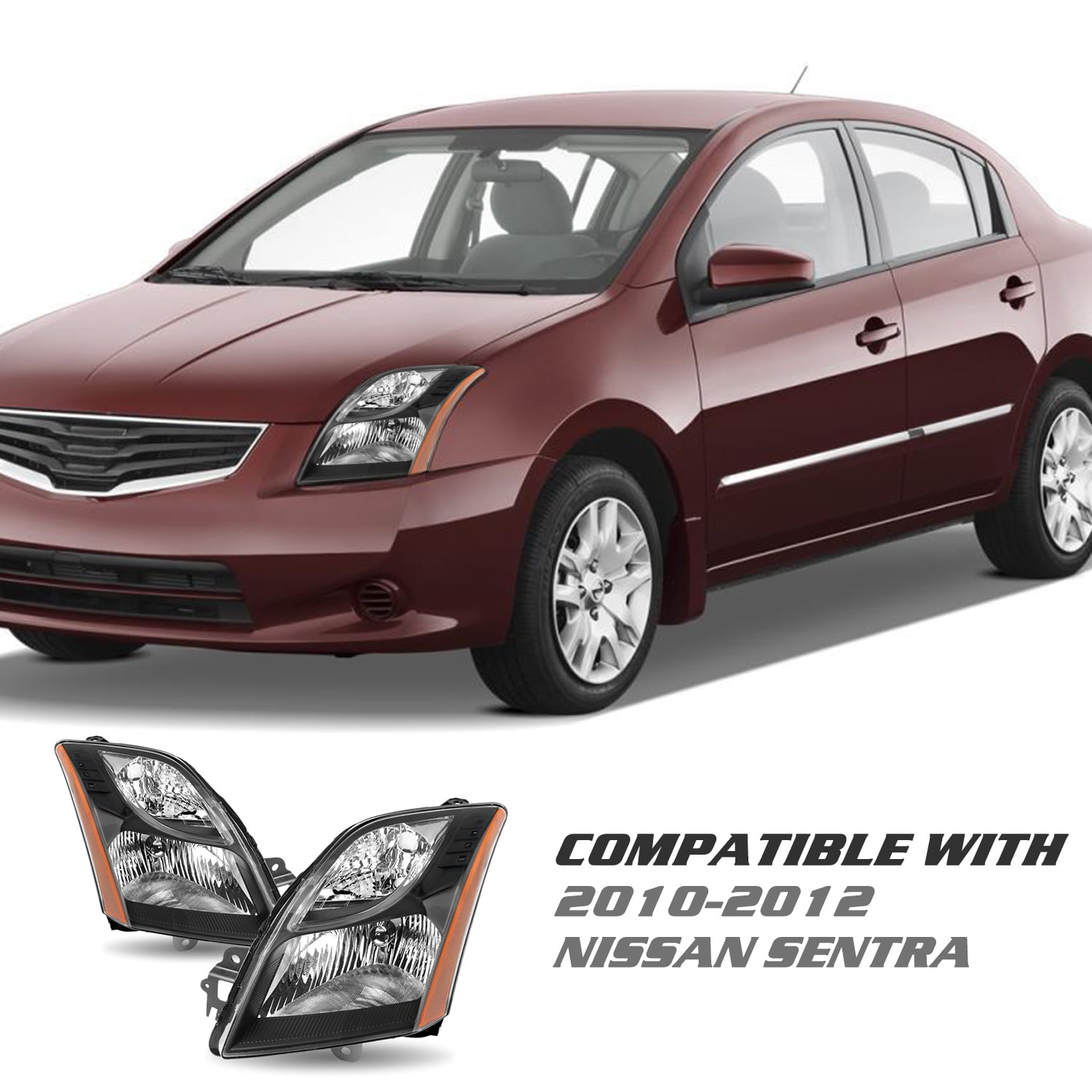 For 2010 2011 2012 Nissan Sentra Black Housing Amber Corner Headlights Lamps L+R