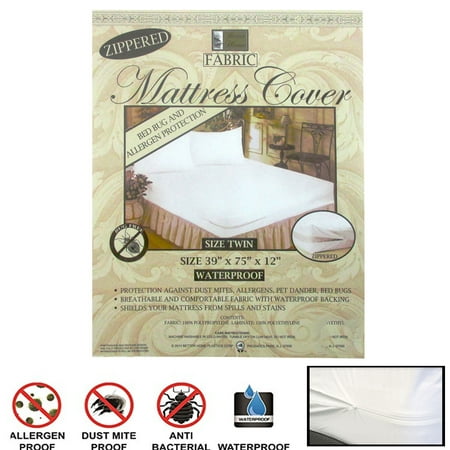 Twin Size Fabric Zippered Mattress Cover Allergy Relief Bed Bugs Water