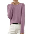 thumbnail image 2 of Women's Knit Pullover Sweater – Long Sleeve Crewneck Soft Casual Lightweight Basic Solid Knitted Top(M Light Purple), 2 of 6