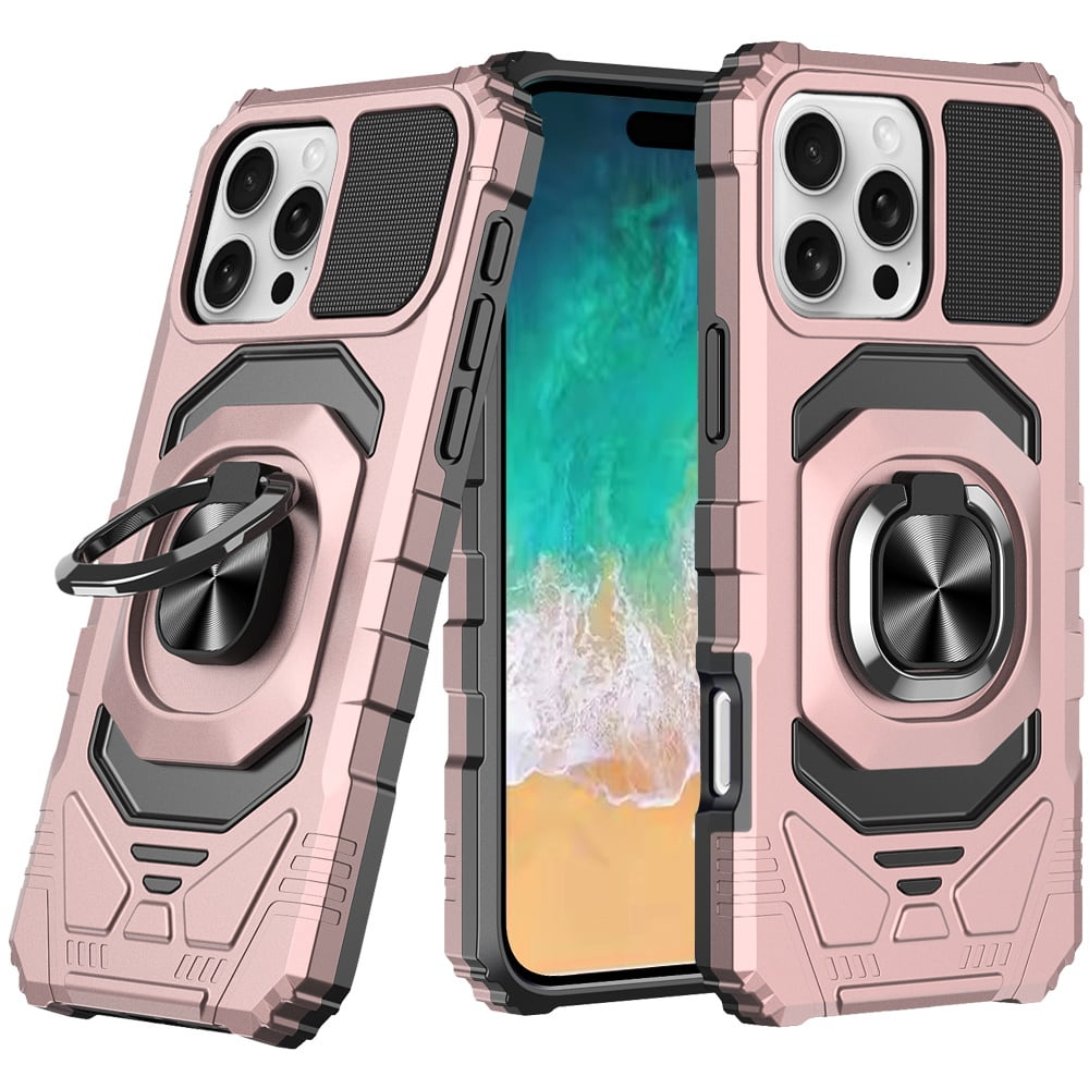For TCL 50 XE 5G Hybrid Dual Layer with 360° Rotate Magnetic Ring Stand Holder Kickstand TPU Rugged PC Shockproof Cover ,Xpm Phone Case [ Rose Gold ]