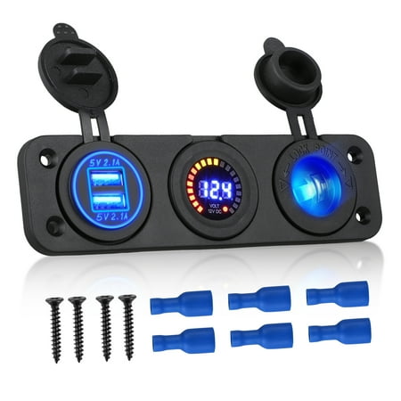 12 Volt Toggle Switch Marine TSV 3 Hole Marine Illuminated Toggle Rocker Switch Panel Waterproof Ignition Rocker Switch 12V-24V Volt Meter for RV Car Boat Trailer Vehicles Truck Yacht SUV ()