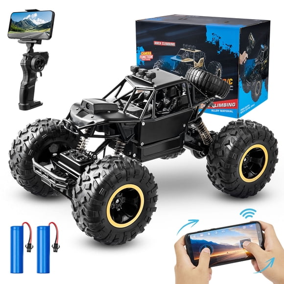 Lictin RC Car with Camera, 1:16 4WD 2.4ghz Aleación Coche de Control Remoto Color Negro RC Escalada Todo Terreno con 4k Cámara HD y Control Teléfono Móvil