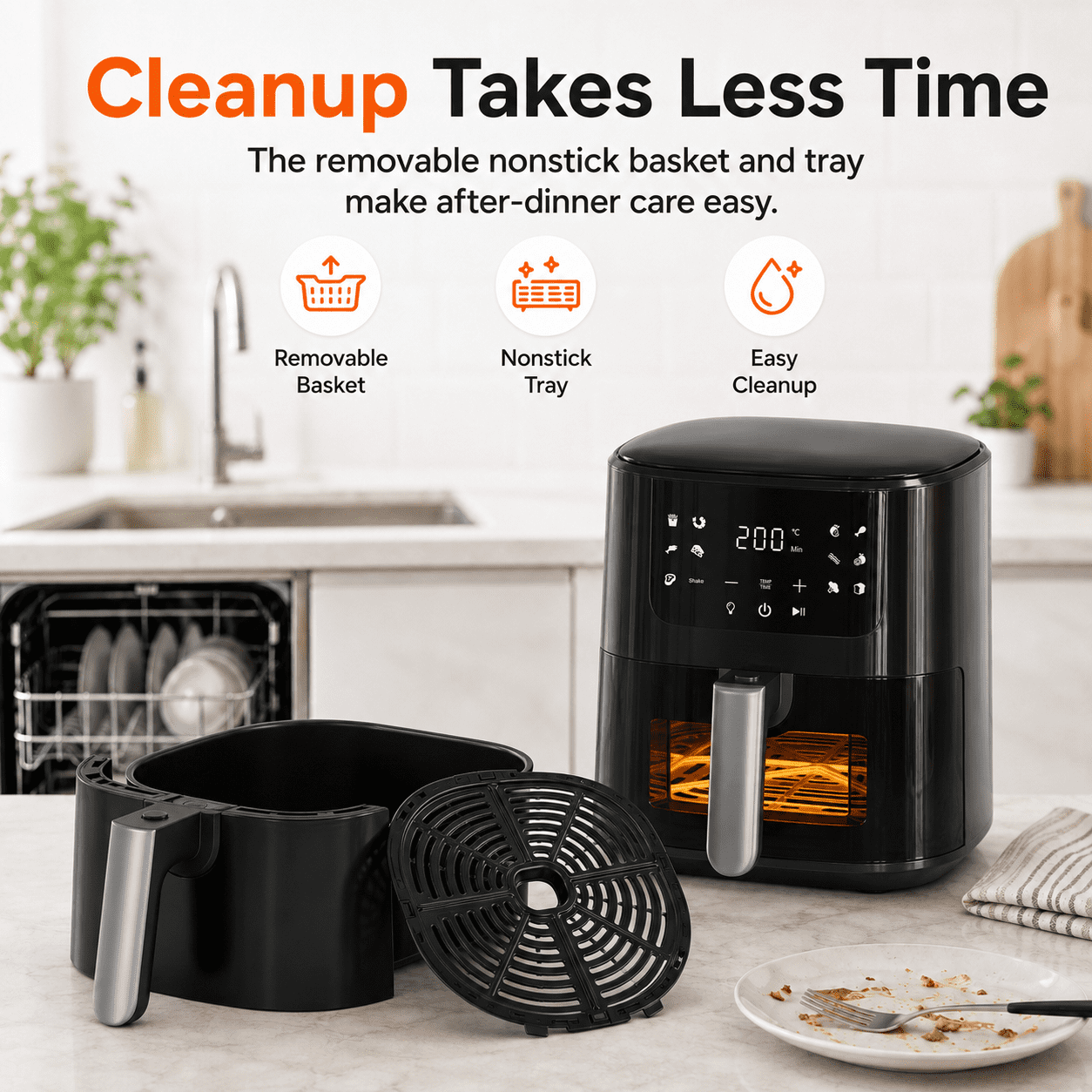 COMHOMA 5.5 QT Air Fryer, 8-in-1 Digital Countertop Air Fryer with Touchscreen, 360° Hot Air Circulation, Shake Reminder, Nonstick Dishwasher-Safe Basket