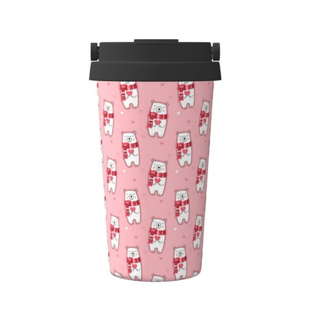 

Pofeuu pink Scarf bear Print Coffee Mug Iced Coffee Tumbler Cup Double Wall Vacuum Leak-Proof Thermos Mug CoffeeThermos Travel Mug