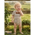 thumbnail image 3 of BemeyourBBs Newborn Baby Boy Summer Clothes Gentleman Church Outfit Striped Waffled Knit Bowtie Romper Cute Short Sleeve Collared Button-up Dress Jumpsuit Bodysuit 0 3 6 9 12 18 Months, 3 of 8