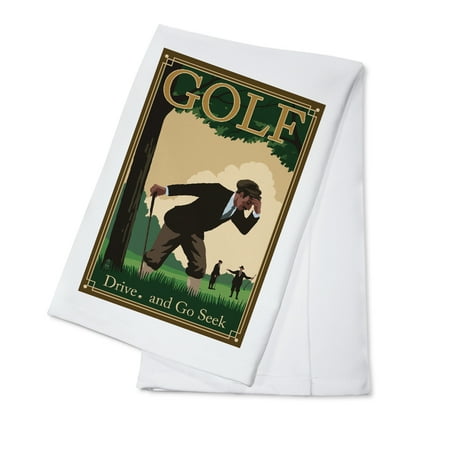 Golf - Drive and Go Seek - Lantern Press Artwork (100% Cotton Kitchen