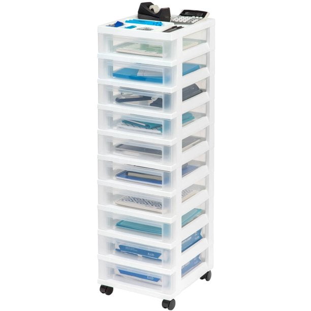 IRIS USA 10Drawer Storage Cart with Organizer Top, White