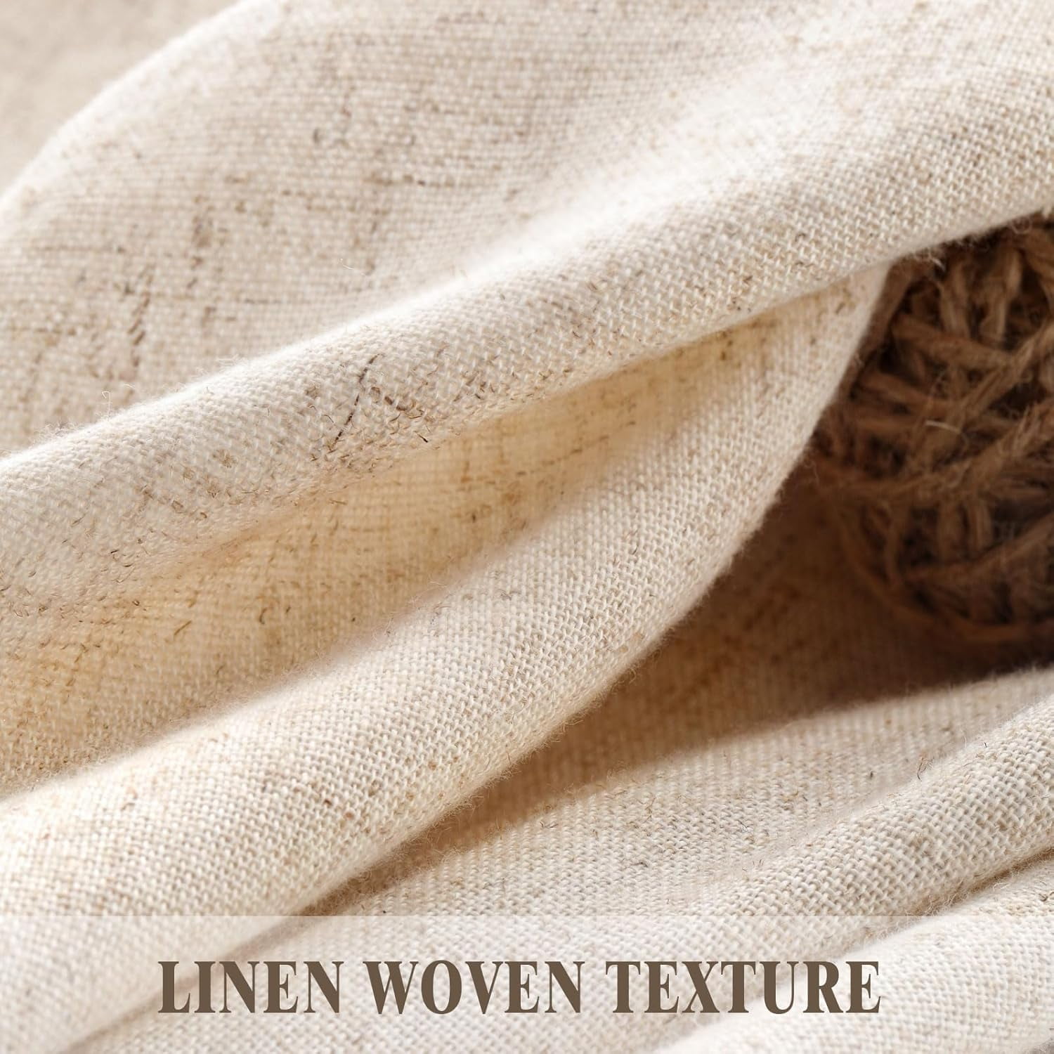 Linen Shower Curtain Beige, Fabric Boho Farmhouse Shower Curtains for Bathroom Cream Cotton Natural Cloth 72" W x 72" L