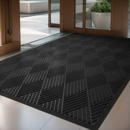 sixhome outdoor mat non slip doormat 35 x59  front door mat outside absorbent rubber welcome mat low profile dirt trapper indoor outdoor doormat thicken crosshatch entryway rug floor mat black