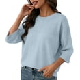 thumbnail image 2 of Breezora Women's Summer Casual Knit Tops 3/4 Sleeve Crew Neck Lightweight Ribbed Pullover Sweater For Weekend Outing, 2 of 7