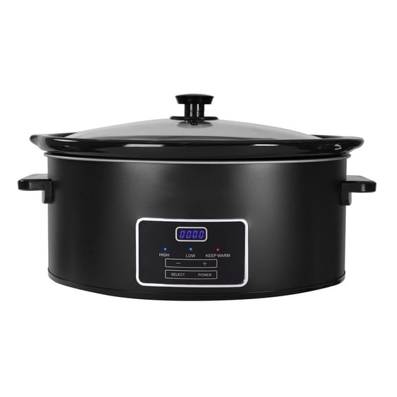 6 qt Black Digital Slow Cooker with Ceramic Inner Pot for Family Dinner, Dishwasher Safe