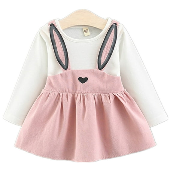 Baby Girls' Cotton Long-sleeved Dress Children's Cartoon Sling Skirt