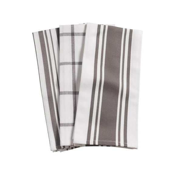 KAF Home Centerband/Basketweave/Windowpane Kitchen Towels, Set of 3, Pewter