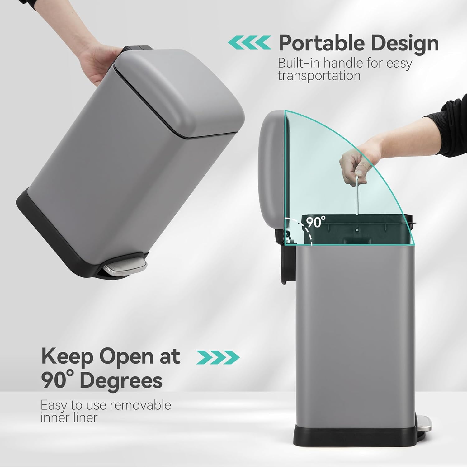 12Gallon Step Trash Can with Soft-Close Lid,Stainless Steel Garbage Bin with Removable Inner Bucket for Kitchen,Home,Office
