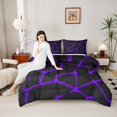 thumbnail image 4 of Manfei Contemporary Abstract Queen Comforter Set 3 Pieces, Purple Gradient Line Bedding Sets, Geometric Modern Bedding Comforter Set, Ultra Soft Home Decor, 4 of 8