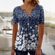 thumbnail image 3 of Blusas Umfun de manga corta para mujer, cuello en V, botones, camisa informal, blusa plisada estampada, azul, talla M, 3 of 3