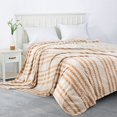 thumbnail image 5 of Back Printing Shaved Flannel Plush Blanket, Light Brown Stripe Blanket for Bed or Sofa, 80" x 90", 5 of 6