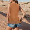 thumbnail image 4 of GEWSEY Women Western Tassels Vest Tops 70s Hippie Suede Fringe Vests Jacket Cardigan Open Front Rodeo Cowgirl Shirt (Brown, XL), 4 of 9