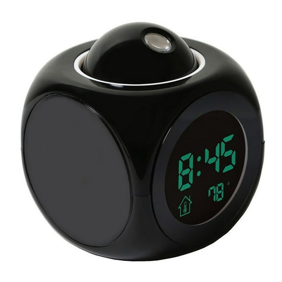 Hemobllo e Talking Projection Alarm Clock with LCD Time Temperature Display in Black