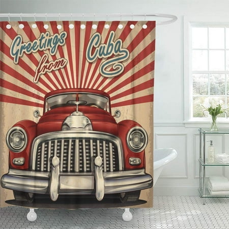 - PKNMT Havana Vintage Touristic with Retro Car Cuba Old Sign Vacation Machine 1970S 1950S Waterproof Bathroom Shower Curtains Set 66x72 inch