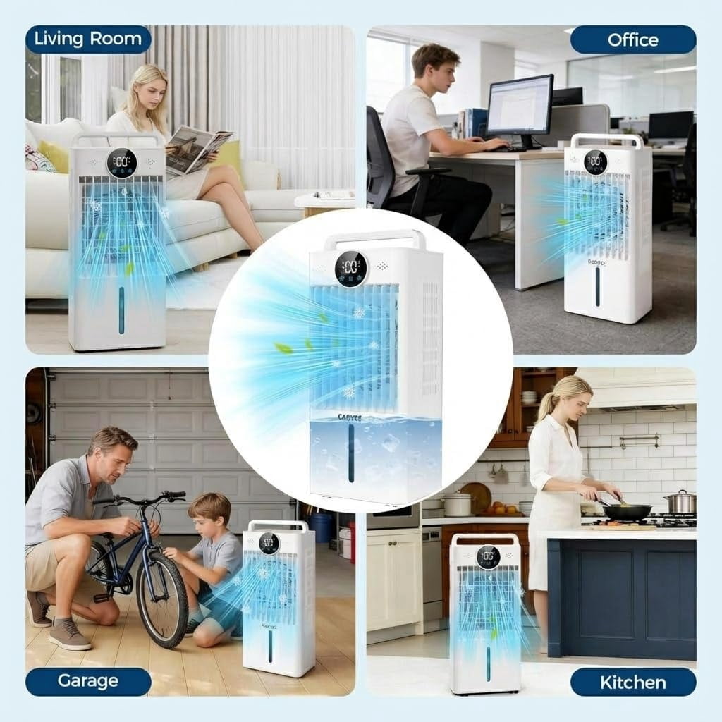 2.6Gal Portable Air Conditioners, 3-in-1 Swamp Cooler with HEPA Filter, Remote Control, 6 Speeds & 3 Modes, Quiet Operation for Rooms Up to 450 Sq Ft, 24-Hour Timer, 360° Swivel Casters