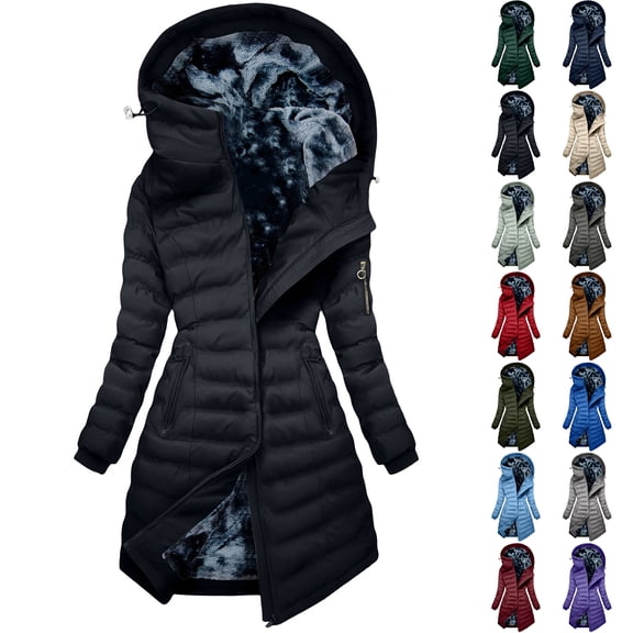 Otntypg Long Puffer Padded Jackets for Women Lightweight Casual Sherpa Fleece Lined Warm Long Sleeve Oversized Full Zip up Cardigan Thicken Parka Hooded Outwear Coat with Pockets Army Green L