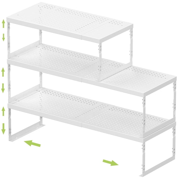 Jojocross Adjustable Stackable Metal Storage Shelf Organizer - Expandable Wire Rack with Perforations for Kitchen, Pantry, Bathro