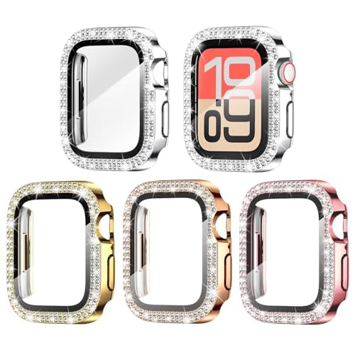 4‑Pack Bling Protective Case with Screen Protector Compatible with Apple Watch SE3/SE2/SE/6/5/4 44mm, Sparkly PC Bumper Cover for iWatch 44mm