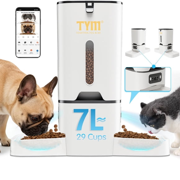 Comedero automático para mascotas TYM de 7 L, doble bandeja, 2 cámaras, WiFi