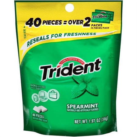 Trident Spearmint Sugar Free Gum, 40 count, 1.97 oz