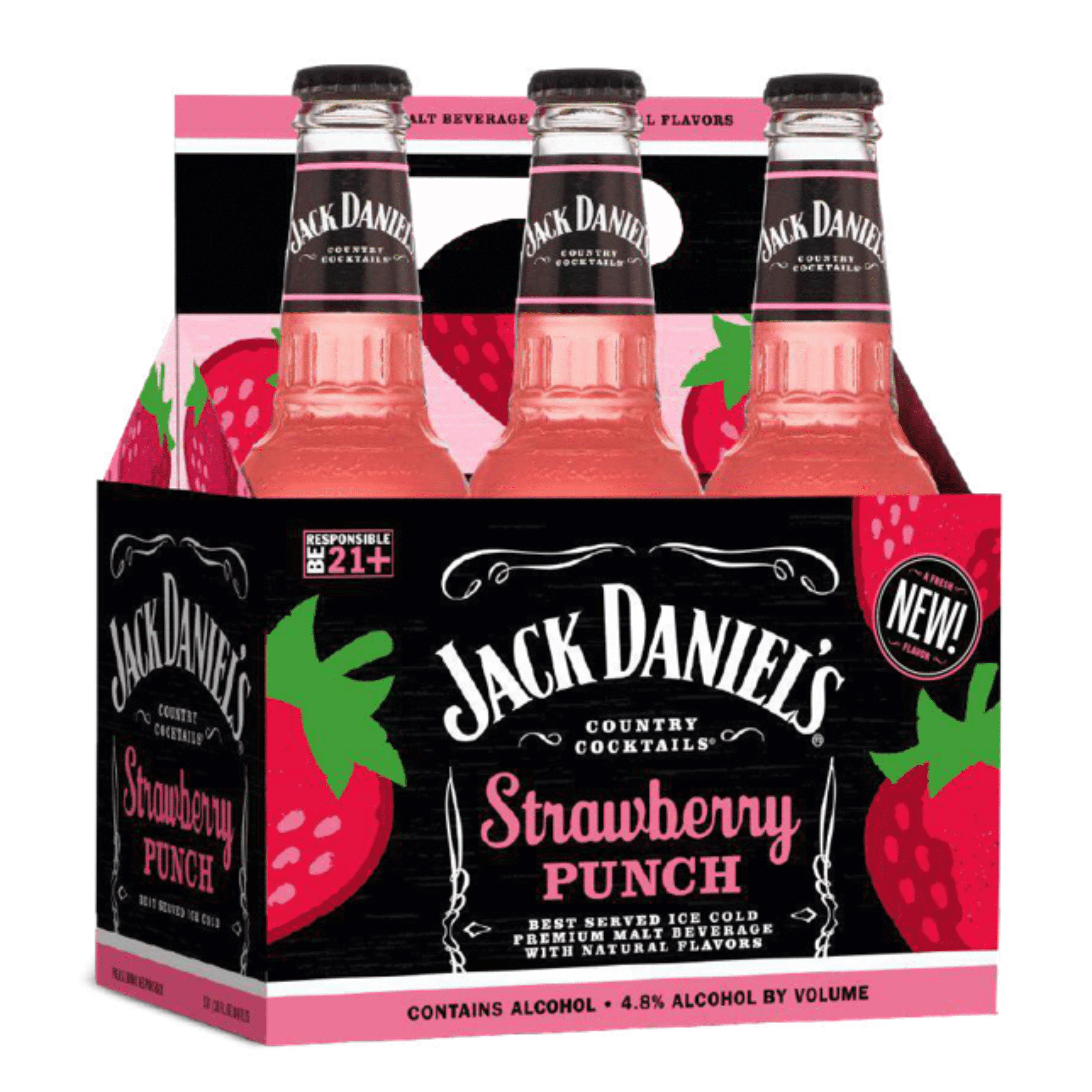 Jack Daniel's Country Cocktails Strawberry Punch 6 pack, 10 fl oz Glass Bottles, 4.8% ABV, Domestic FMB
