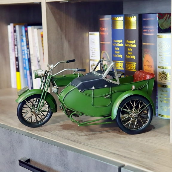 Vintage WWII Sidecar Motorcycle Model Green Military Bike Desktop Bookshelf Decoration Office Soldier Gift Collectible Display Figurine