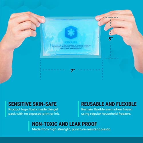 ICEWRAPS 5x7 Gel Ice Packs For Injuries Reusable , Hot Cold Gel Pack for Injuries, Pain Relief, and Migraines , Soft Ice Pack For Arm, Leg, and Back Brace , Flexible Gel Compress Ice Packs , Pack of