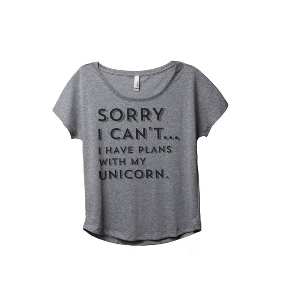 Thread Tank Sorry Plans With My Unicorn Women's Relaxed Slouchy Dolman T-Shirt Tee Heather Grey Small