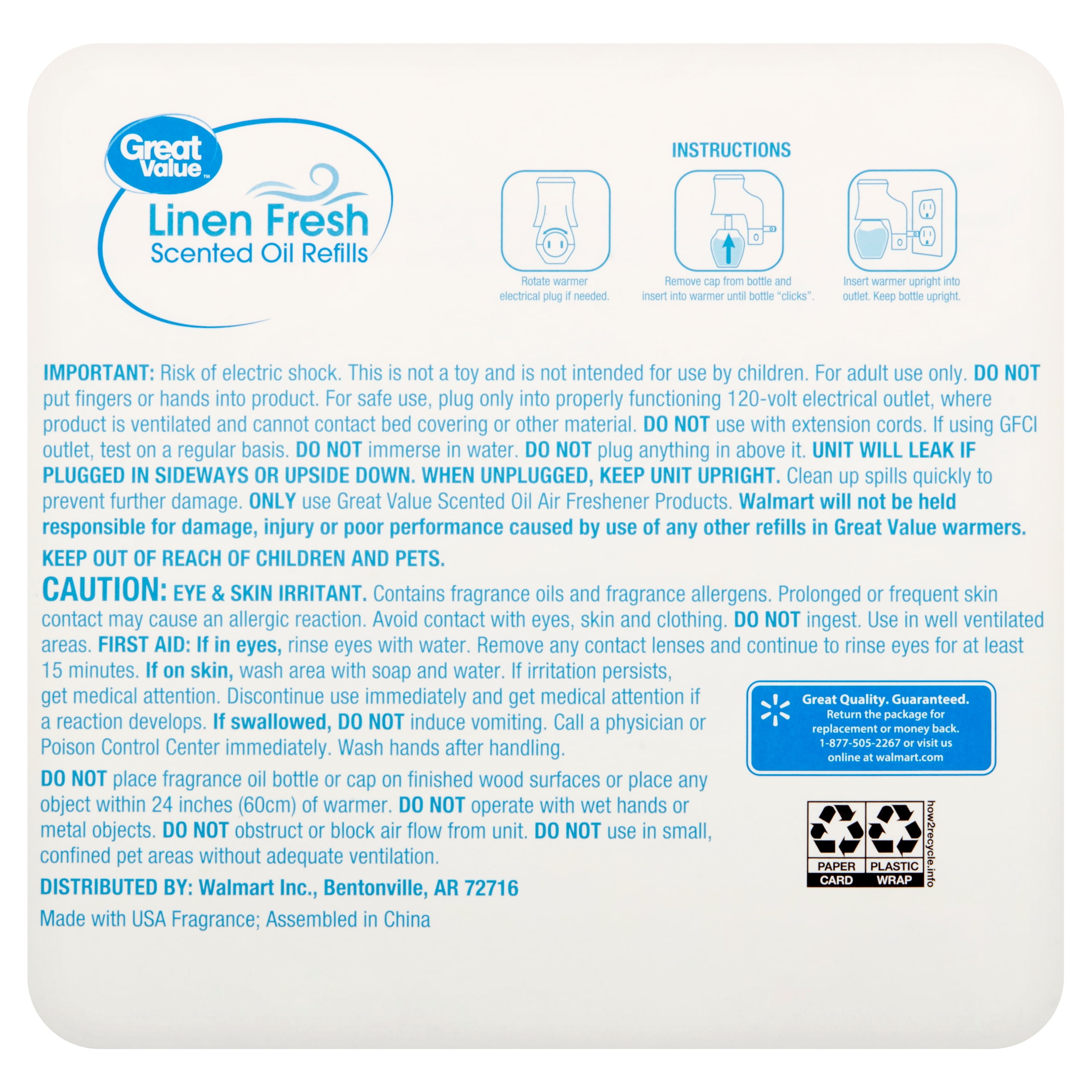 Great Value Linen Fresh Scented Oil Refills, 0.67 Fluid Ounce, 5 Count