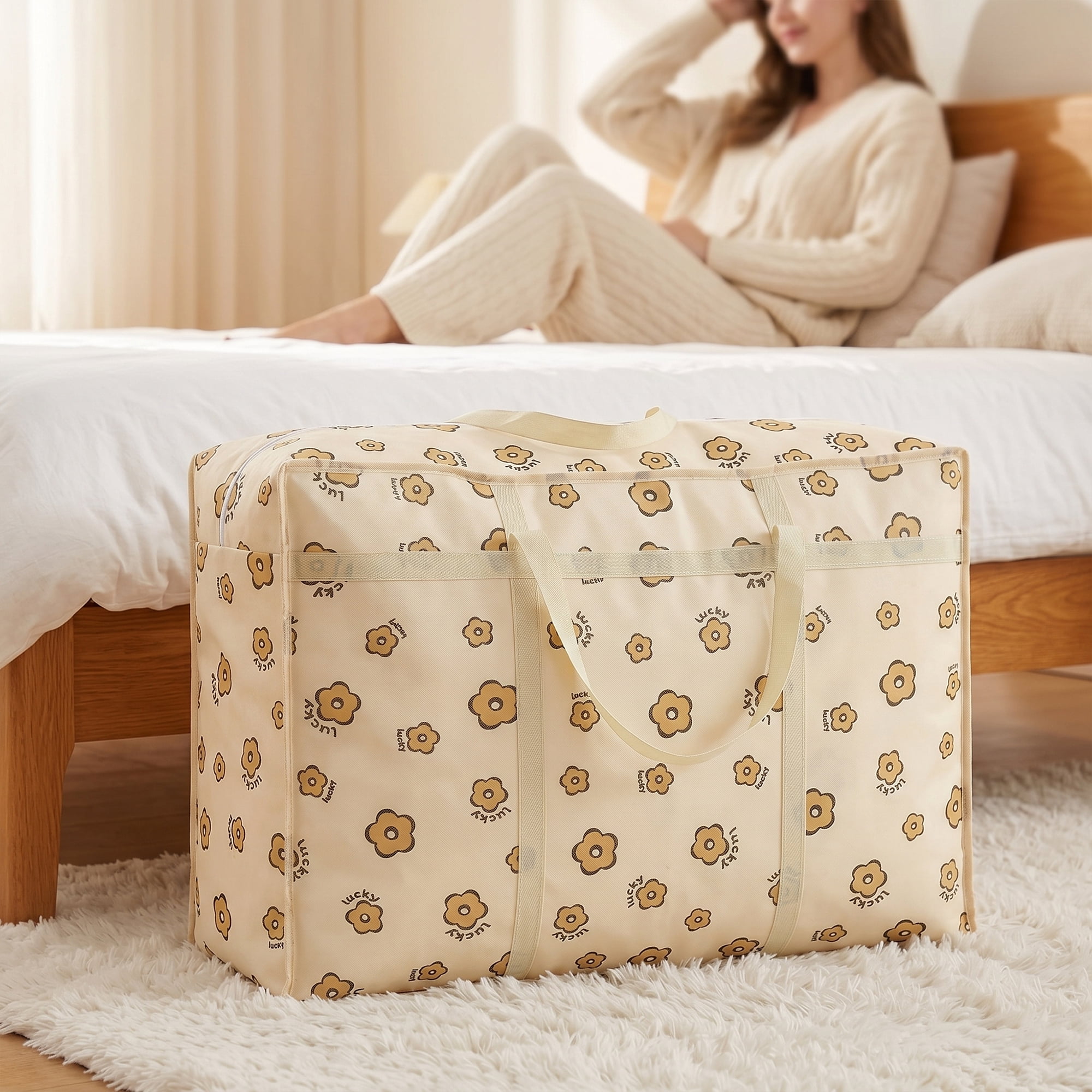 Unique Bargains Foldable Storage Bags for Organizing Clothing Flower 23.6"x15.7"x9.8"