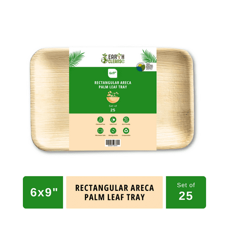Earth Cleanse Areca Palm Leaf Rectangular Tray 6x9-Inch ,Pack of 25