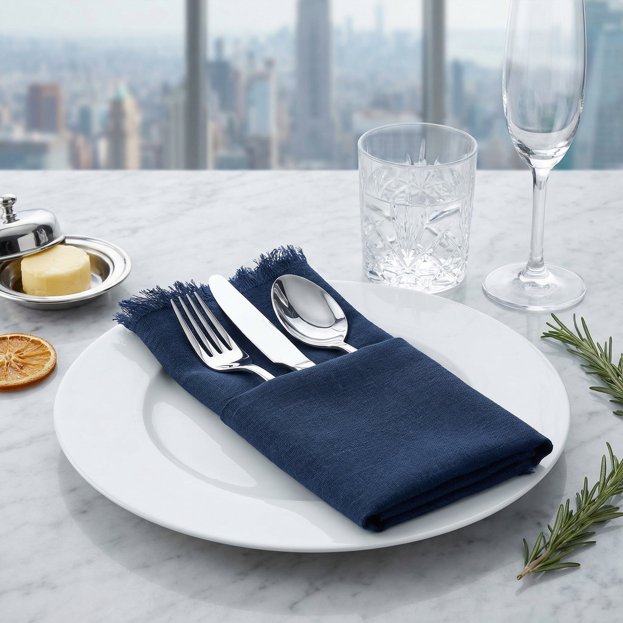 Unique Bargains 6Pcs Cotton Reusable Dinner Cloth Napkins Navy Blue 18x18inch
