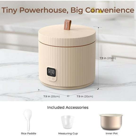Rice Cooker Small 3 Cup Uncooked /6 Cup Cooked, Modern Multifunctional Mini Rice Cooker with Display Touch Button for 1-3 People Ceramic Coated Non-Stick Pot 8 Cook Functions - Cooking & Warmer