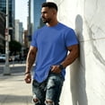 thumbnail image 4 of JULMCOMO Men's Shirts Solid Crew Neck Short Sleeve Soft Comfy Summer T Shirt Loose Fit Breathable Casual Classic Tees Blue S, 4 of 5
