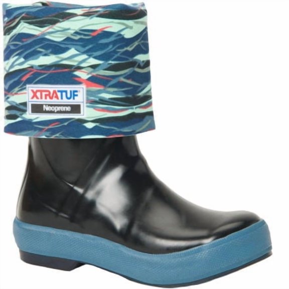 XTRATUF Adult Female 15in Legacy Black with Beach Glass Print Deck Boots, Size: 7