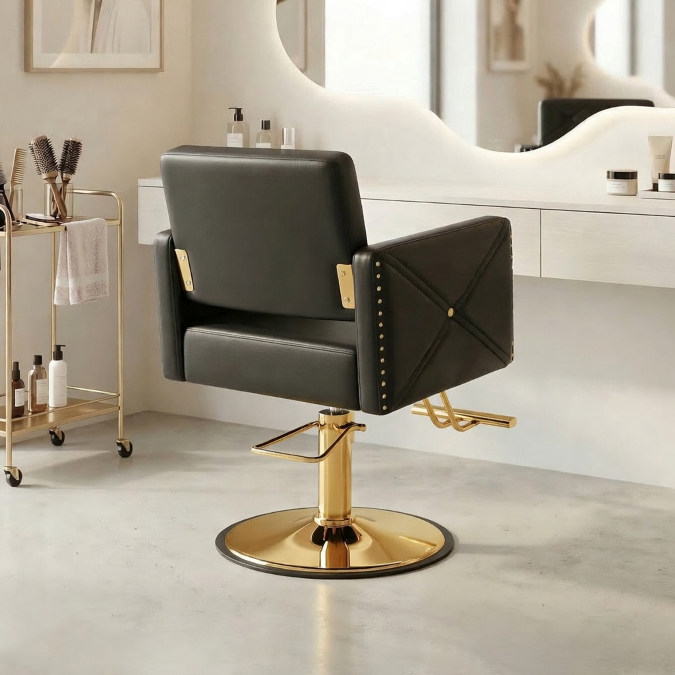 Noble House Heavy Duty Barber Chair, 360° Swivel Salon Chair with Hydraulic Pump, Black + Gold