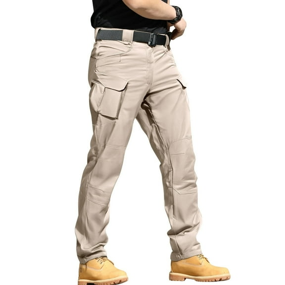Cargo Work Pants for Men Water Resistant Ripstop Cargo Pants Elastic Waist Breathable Construction Carpenter Cargo Pants with Pockets Construction Carpenter Athletic Joggers Not Belt,Khaki 3XL