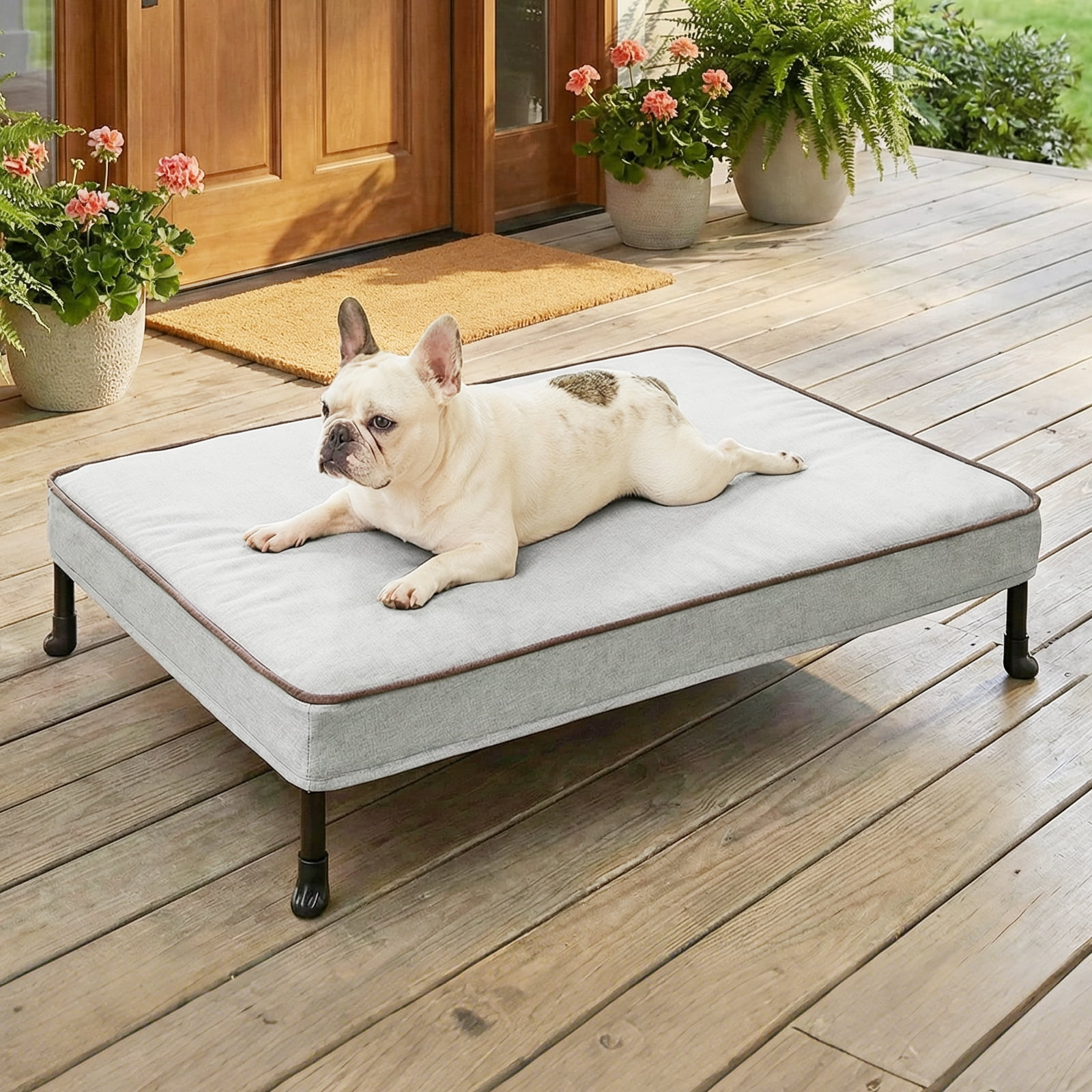 Veehoo Cooling Elevated Dog Bed, Portable Raised Pet Cot with Light Grey Cover, 32"x25"