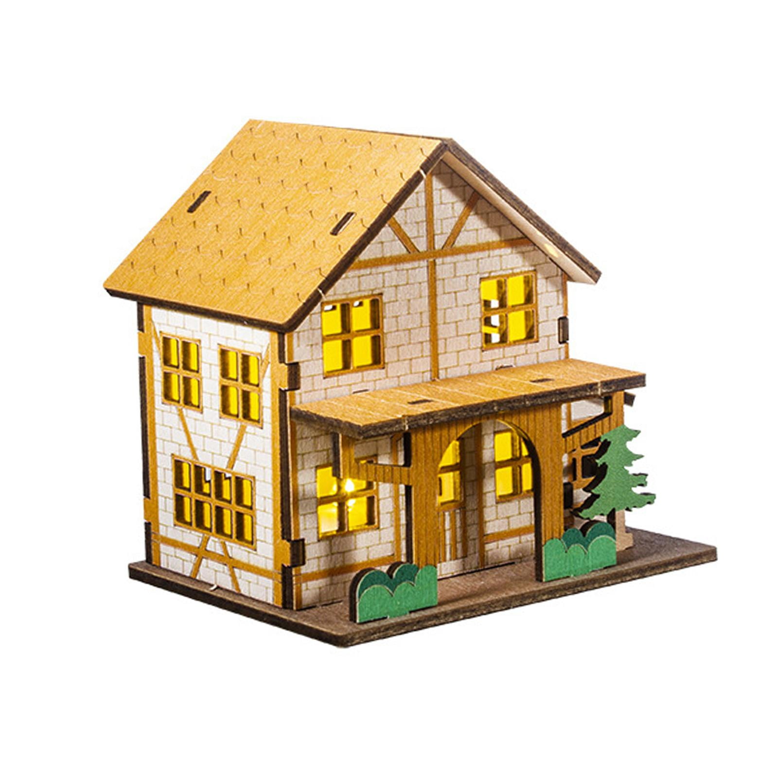 Casa en miniatura iluminada, modelo de cabaña navideña, colección