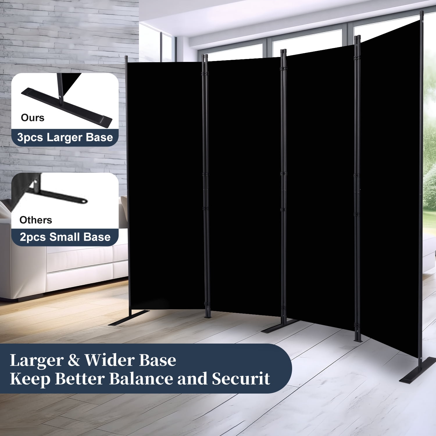 Room Divider Folding Privacy Sceens 4 Panel Partition Room Dividers 88'' Room Divider Wall Screen, Upgrade (Wider Feet) Portable Temporary Wall for Room Separation Wall Divider for Room Office School