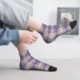 thumbnail image 2 of Rocae Purple Floral Gingham Check Plaid for Premium Adult Socks,Comfortable, Breathable, and Durable Socks, Perfect for Everyday Wear, 2 of 7