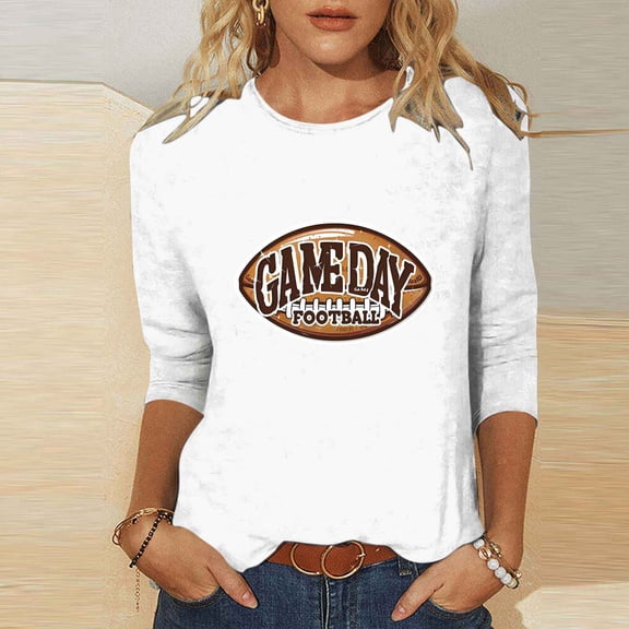 Gamivast Womens Tops Cute 3/4 Sleeve Game Day Football Sweatshirt Loose Fitted Drop Shoulder Crew Neck Going Out Shirts Fashion Superbowl Outfit 2026 S-5Xl