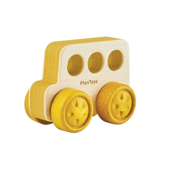 PlanToys® Wooden Timber Trail Bus | Montessori Push and Roll Toy for Fine Motor Skills, Coordination and Cause and Effect Learning | Eco Friendly Toy Vehicle for Imaginative and Active Play